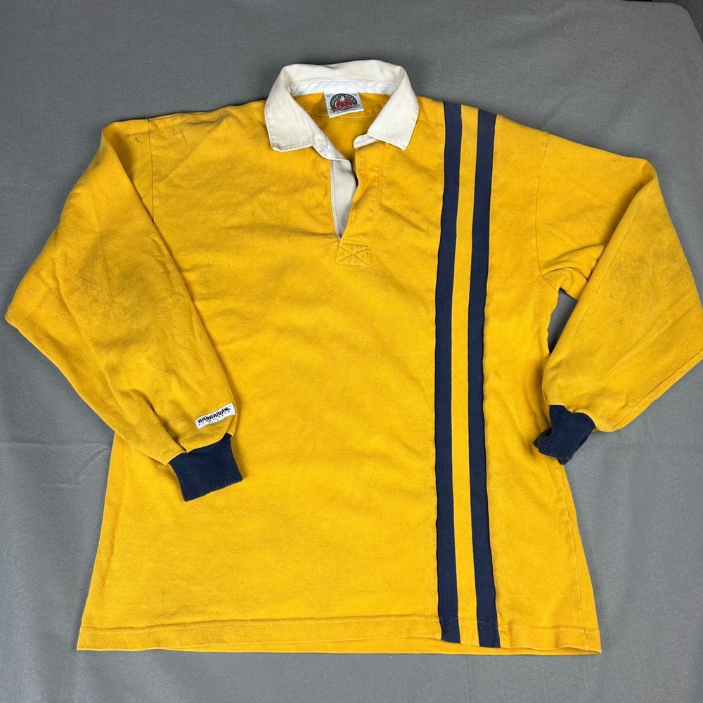 Barbarian Rugby Shirt Mens XL Yellow Long Sleeve Stripe Heavyweight Cotton